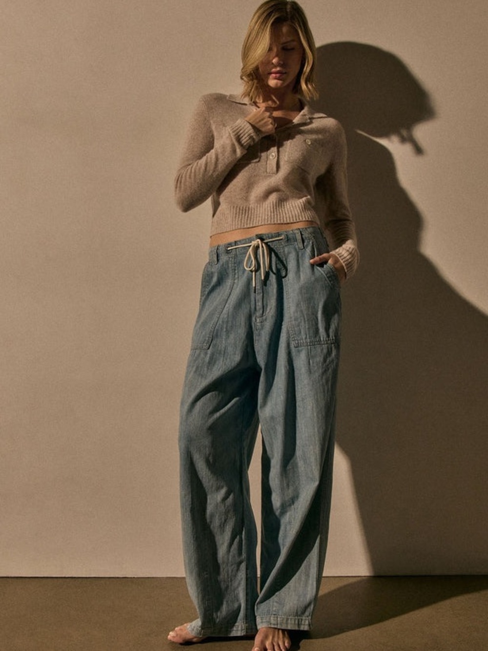 James Perse light Wash Denim Drawstring pants